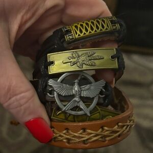 Faux leather, brown, and black bracelets